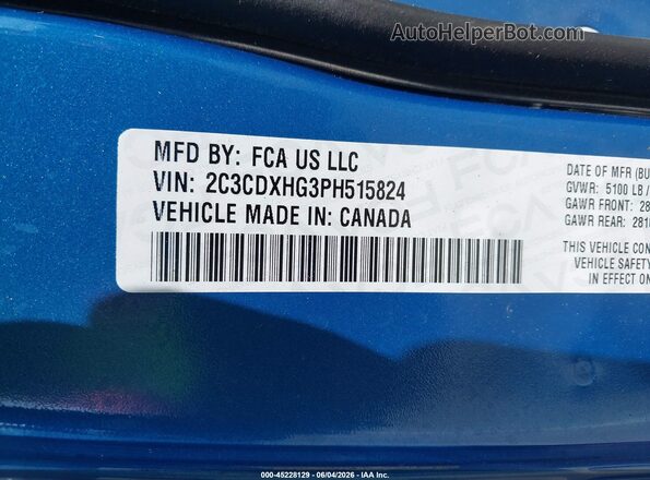 2C3CDXHG3PH515824 2023 DODGE CHARGER Blue Շարժիչի բաժամունքի տեսք