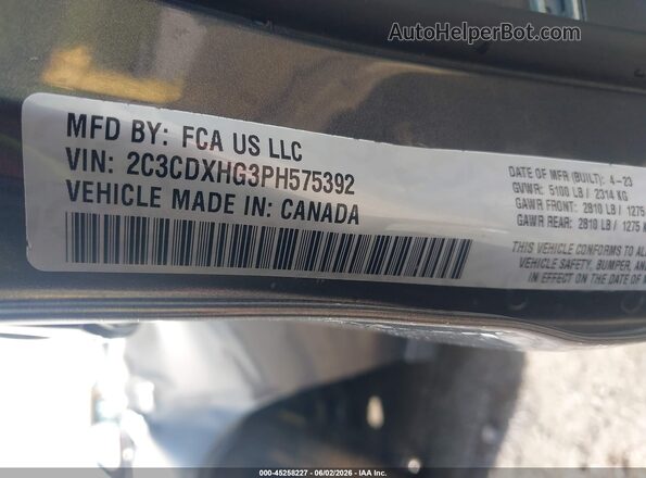 2C3CDXHG3PH575392 2023 DODGE CHARGER Gray Շարժիչի բաժամունքի տեսք