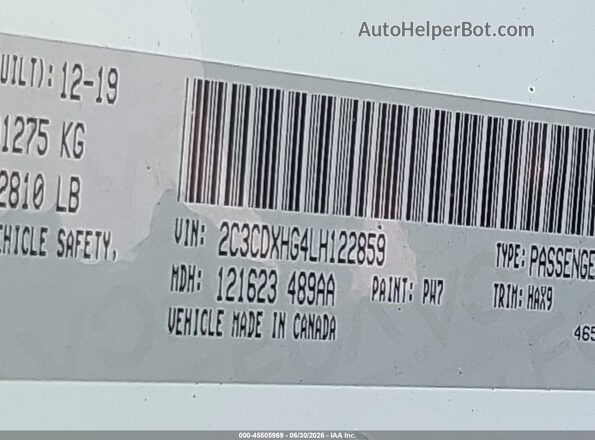 2C3CDXHG4LH122859 2020 DODGE CHARGER White Vista del compartimento del motor