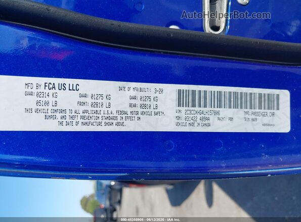 2C3CDXHG4LH157806 2020 DODGE CHARGER Blue Вид підкапотного простору