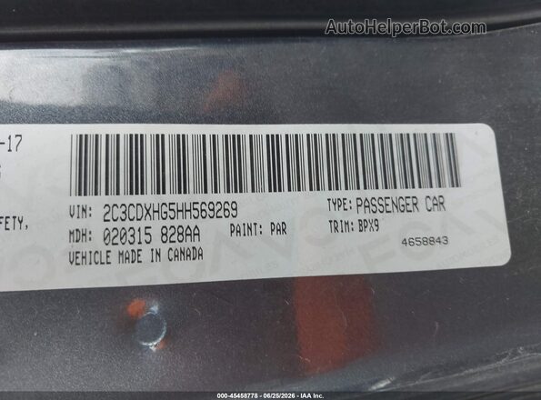 2C3CDXHG5HH569269 2017 DODGE CHARGER Black ძრავის განყოფილების ხედი