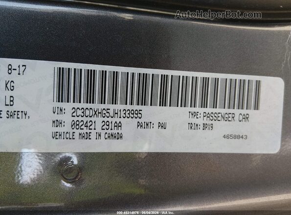 2C3CDXHG5JH133995 2018 DODGE CHARGER Gray Engine compartment view
