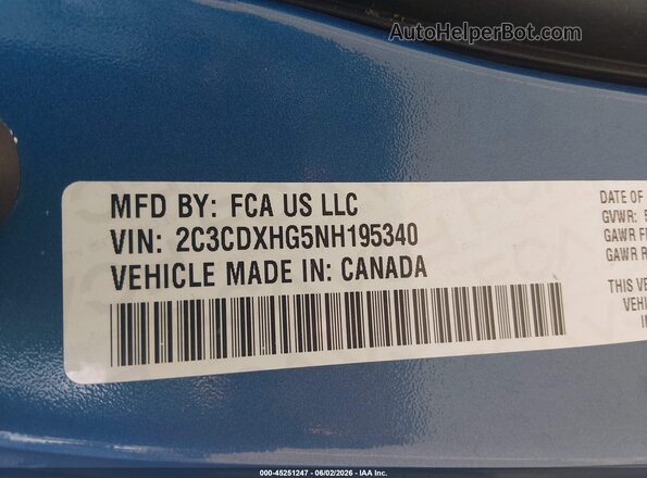 2C3CDXHG5NH195340 2022 DODGE CHARGER Синий Вид подкапотного пространства