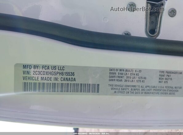 2C3CDXHG5PH615536 2023 DODGE CHARGER White ძრავის განყოფილების ხედი