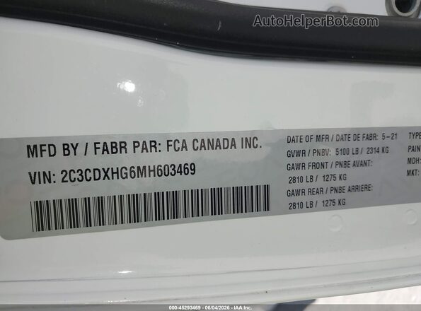 2C3CDXHG6MH603469 2021 DODGE CHARGER White ძრავის განყოფილების ხედი