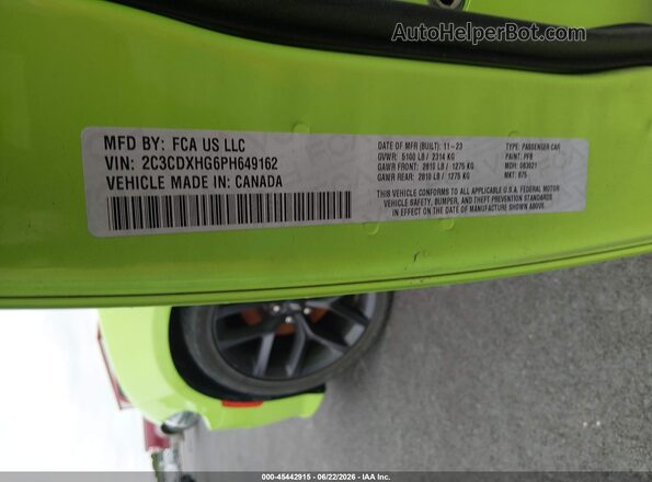 2C3CDXHG6PH649162 2023 DODGE CHARGER Green Widok komory silnika