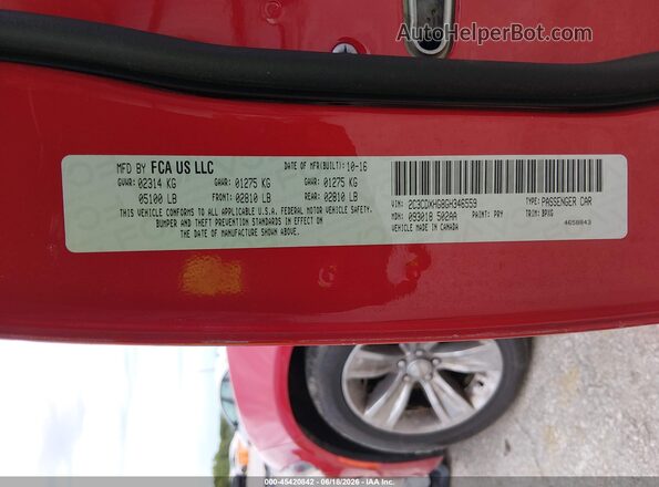 2C3CDXHG8GH346559 2016 DODGE CHARGER Red ძრავის განყოფილების ხედი