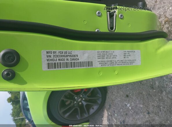 2C3CDXHG8PH533879 2023 DODGE CHARGER Зеленый Вид подкапотного пространства