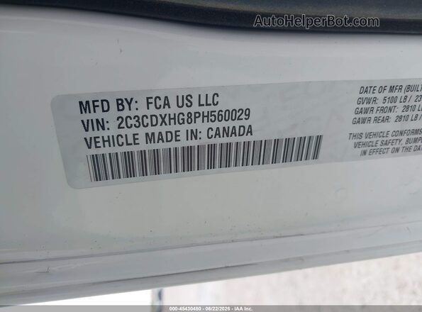 2C3CDXHG8PH560029 2023 DODGE CHARGER White Շարժիչի բաժամունքի տեսք