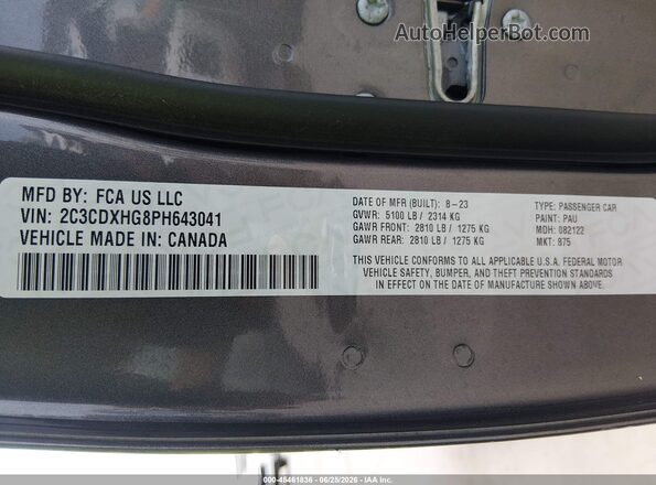 2C3CDXHG8PH643041 2023 DODGE CHARGER Gray Vista del compartimento del motor