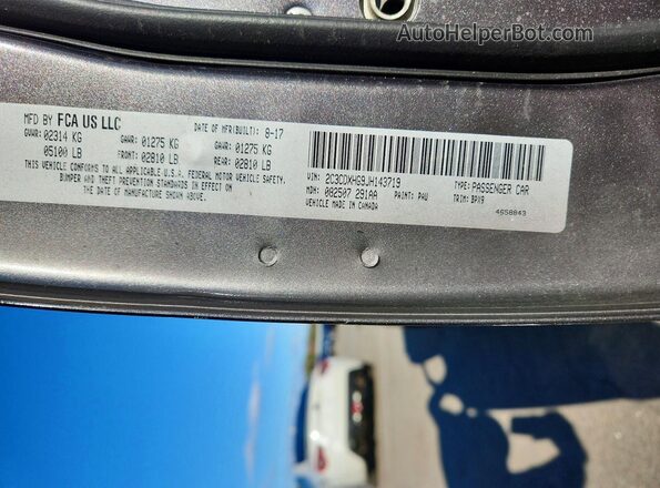 2C3CDXHG9JH143719 2018 DODGE CHARGER Gray VIN կոդի պիտակի տեսք