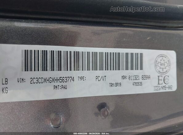 2C3CDXHGXHH563774 2017 DODGE CHARGER Gray Engine compartment view