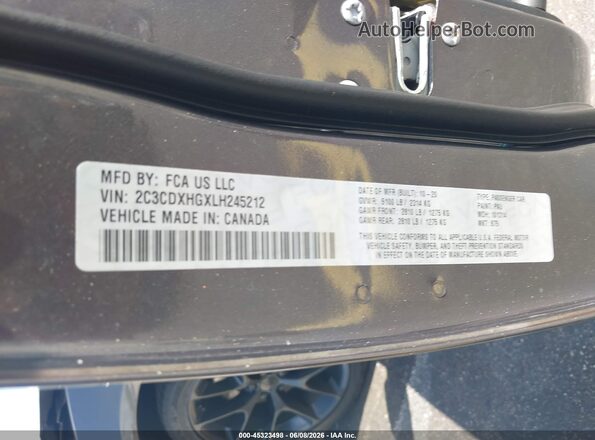 2C3CDXHGXLH245212 2020 DODGE CHARGER Gray Вид підкапотного простору