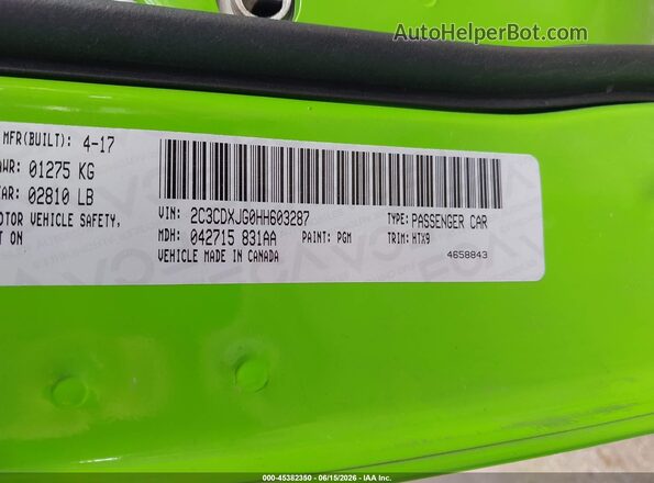 2C3CDXJG0HH603287 2017 DODGE CHARGER Green Engine compartment view