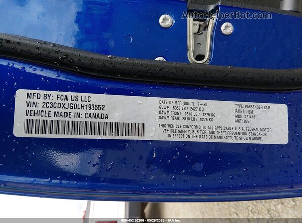 2C3CDXJG0LH193552 2020 DODGE CHARGER Blue 