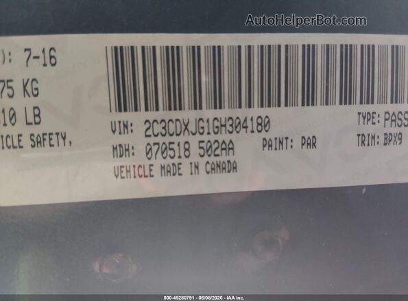 2C3CDXJG1GH304180 2016 DODGE CHARGER Black 