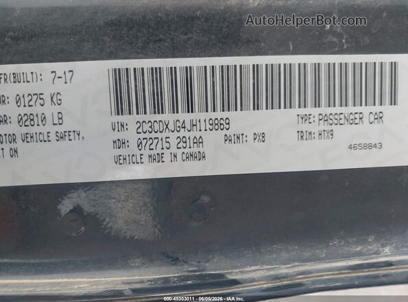 2C3CDXJG4JH119869 2018 DODGE CHARGER Black Вид підкапотного простору