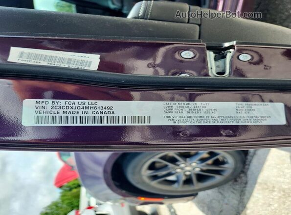 2C3CDXJG4MH613492 2021 DODGE CHARGER Purple 
