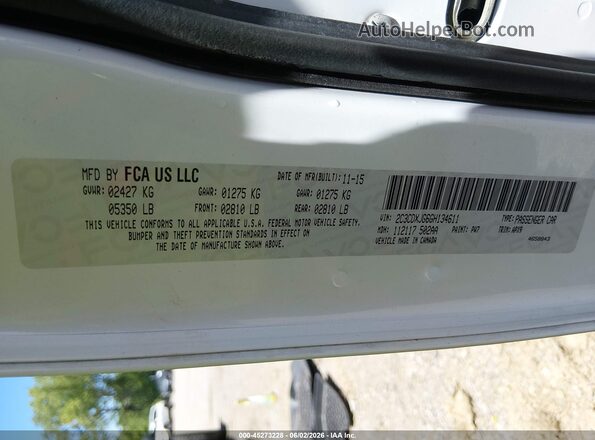2C3CDXJG6GH134611 2016 DODGE CHARGER White Вид підкапотного простору
