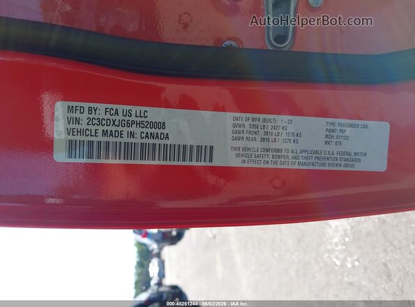 2C3CDXJG6PH520008 2023 DODGE CHARGER Orange ძრავის განყოფილების ხედი