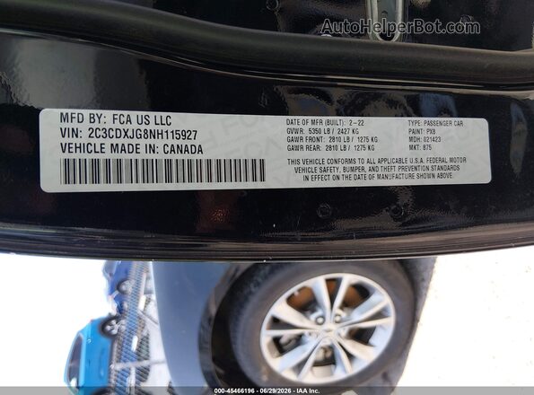 2C3CDXJG8NH115927 2022 DODGE CHARGER Черный Вид подкапотного пространства