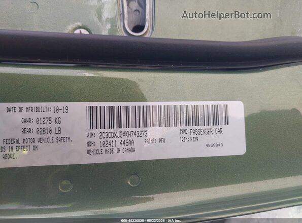 2C3CDXJGXKH743273 2019 DODGE CHARGER Green Widok komory silnika