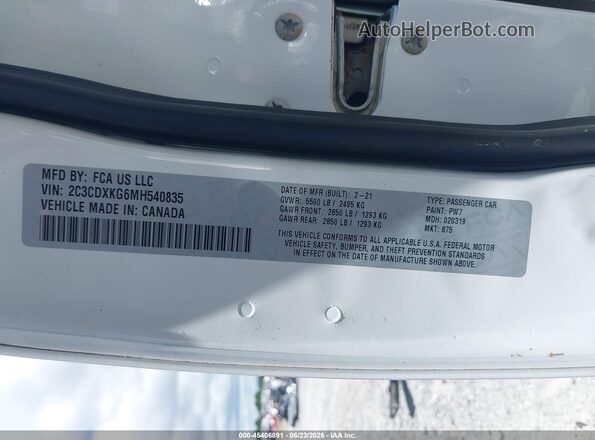 2C3CDXKG6MH540835 2021 DODGE CHARGER White Вид підкапотного простору