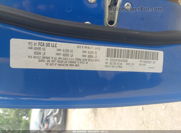 2C3CDXKT2KH676809 2019 DODGE CHARGER Blue Vista del compartimento del motor