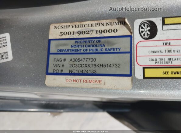2C3CDXKT6KH514732 2019 DODGE CHARGER Silver Widok komory silnika