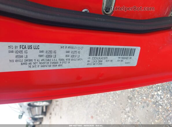 2C3CDXL9XJH215679 2018 DODGE CHARGER Red ძრავის განყოფილების ხედი