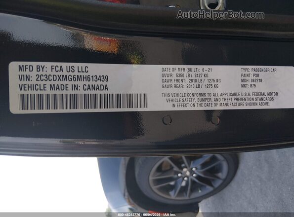 2C3CDXMG6MH613439 2021 DODGE CHARGER Black Engine compartment view