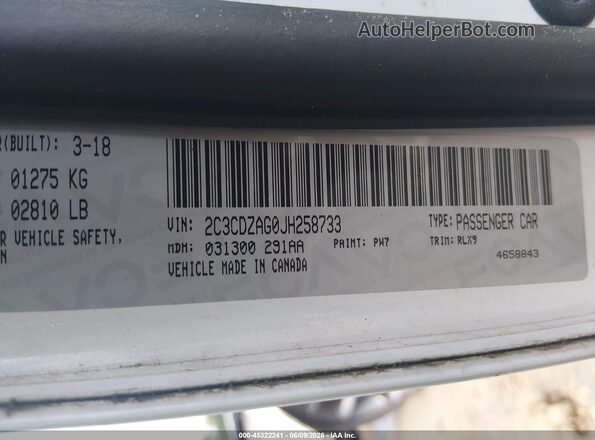2C3CDZAG0JH258733 2018 DODGE CHALLENGER White ძრავის განყოფილების ხედი