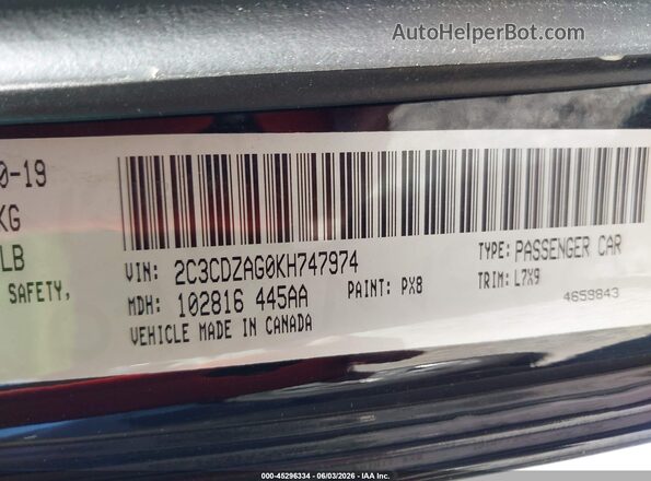 2C3CDZAG0KH747974 2019 DODGE CHALLENGER Black Vista del compartimento del motor
