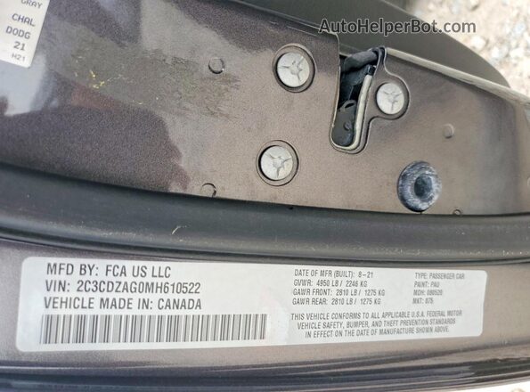 2C3CDZAG0MH610522 2021 DODGE CHALLENGER Gray Vista del compartimento del motor