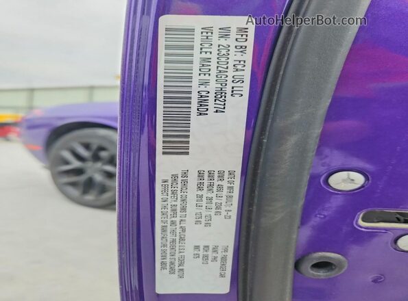 2C3CDZAG0PH652774 2023 DODGE CHALLENGER Purple Widok naklejki z numerem VIN