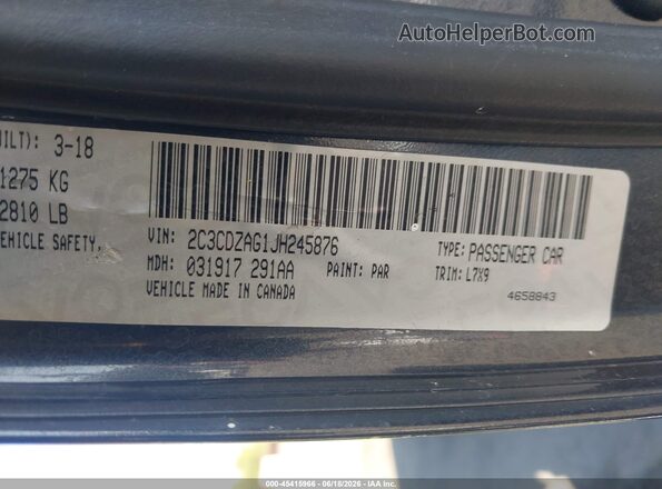 2C3CDZAG1JH245876 2018 DODGE CHALLENGER Black Вид підкапотного простору