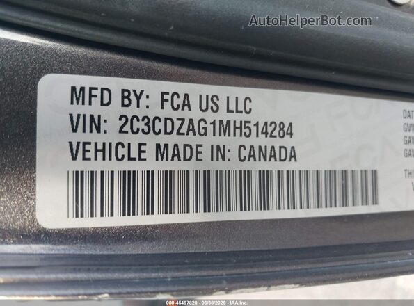 2C3CDZAG1MH514284 2021 DODGE CHALLENGER Серый Вид подкапотного пространства