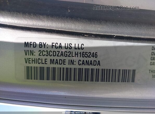 2C3CDZAG2LH165246 2020 DODGE CHALLENGER Silver 