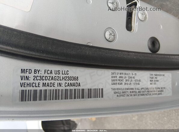 2C3CDZAG2LH230368 2020 DODGE CHALLENGER Серебряный Вид подкапотного пространства
