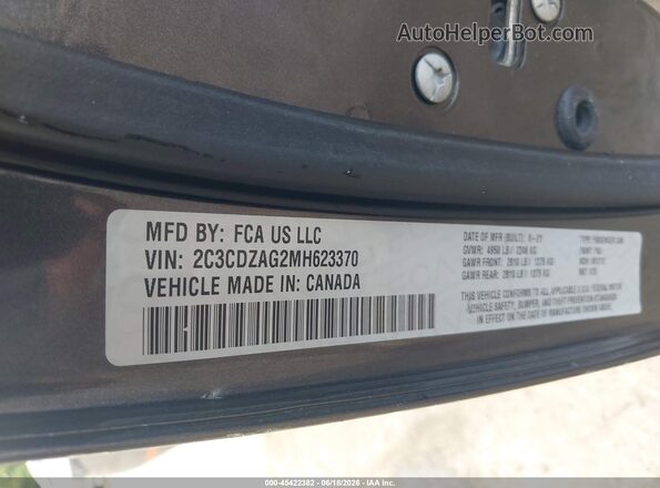 2C3CDZAG2MH623370 2021 DODGE CHALLENGER Серый Вид подкапотного пространства