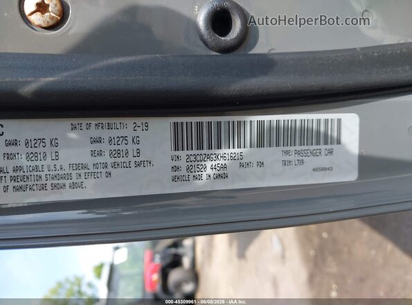 2C3CDZAG3KH616215 2019 DODGE CHALLENGER Gray Widok komory silnika