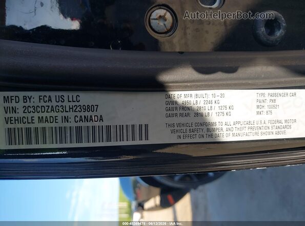 2C3CDZAG3LH239807 2020 DODGE CHALLENGER Черный Вид подкапотного пространства