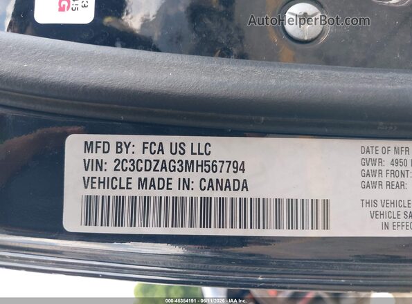 2C3CDZAG3MH567794 2021 DODGE CHALLENGER Black Engine compartment view