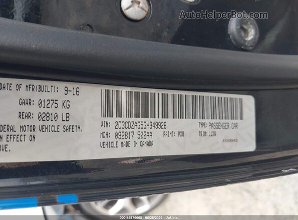 2C3CDZAG5GH349926 2016 DODGE CHALLENGER Black Engine compartment view