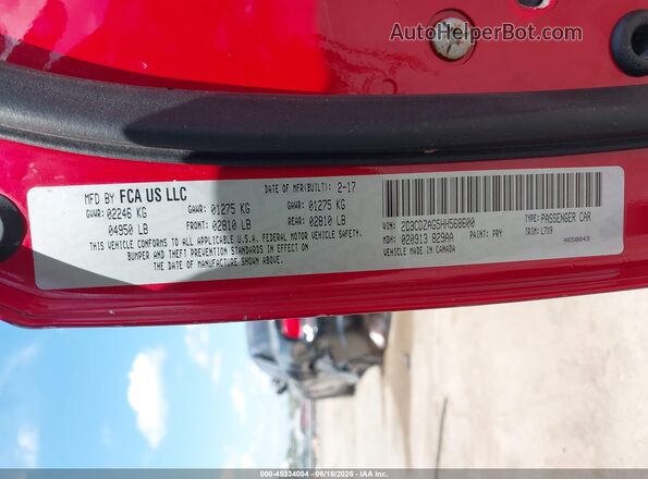 2C3CDZAG5HH568600 2017 DODGE CHALLENGER Красный Вид подкапотного пространства