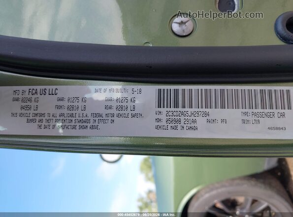 2C3CDZAG5JH297284 2018 DODGE CHALLENGER Зеленый Вид подкапотного пространства