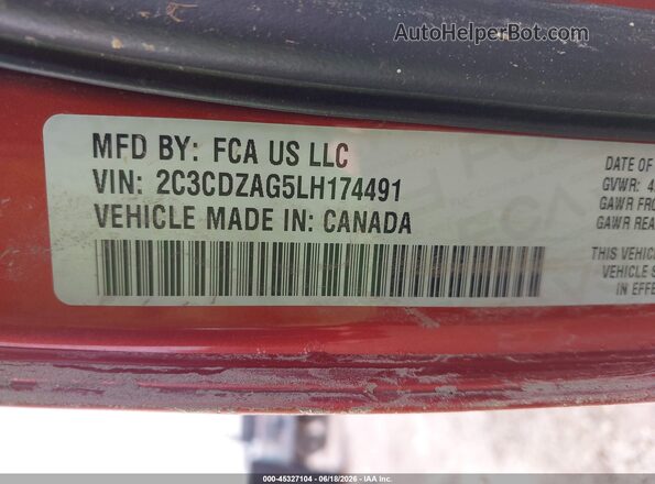 2C3CDZAG5LH174491 2020 DODGE CHALLENGER Orange Widok komory silnika