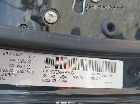 2C3CDZAG6KH524404 2019 DODGE CHALLENGER Black Вид підкапотного простору