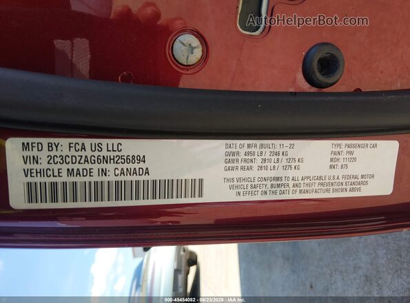 2C3CDZAG6NH256894 2022 DODGE CHALLENGER Red Շարժիչի բաժամունքի տեսք