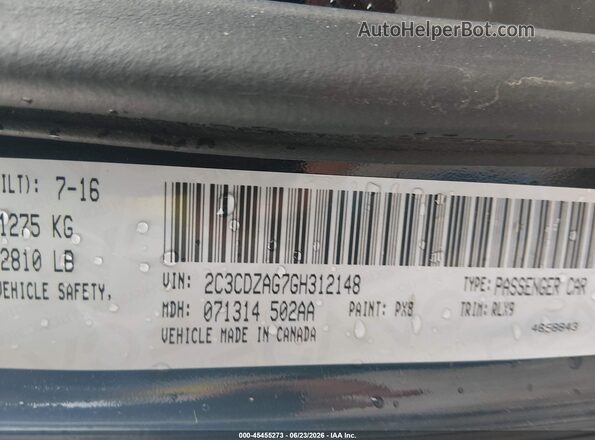 2C3CDZAG7GH312148 2016 DODGE CHALLENGER Black Widok komory silnika